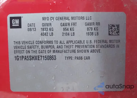 2014 Chevrolet Cruze Ls Auto from USA, damaged, VIN 1G1PA5SHXE7150863